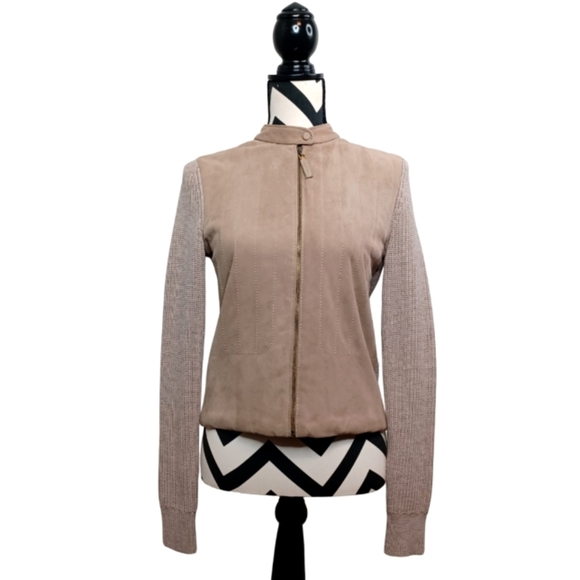 Tory Burch Suede Knit 100% Merino Wool Sz XS Full Zip Jacket - Picture 1 of 14